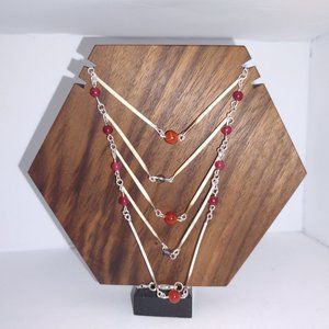 Red Agate porcupine quill Chevron Necklace